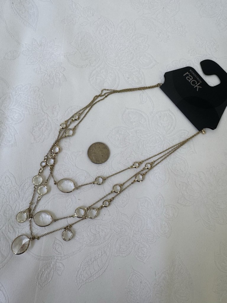 Nordstrom Gold Tone Clear Stone Bead Charms Layered Multistrand 18" Necklace New — image 6 of 8
